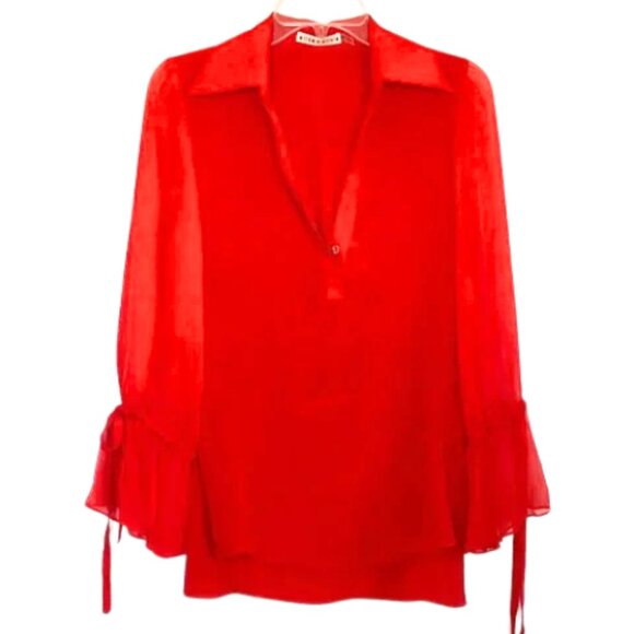 Alice + Olivia Red Sheer Long Sleeve Blouse - Picture 7 of 7